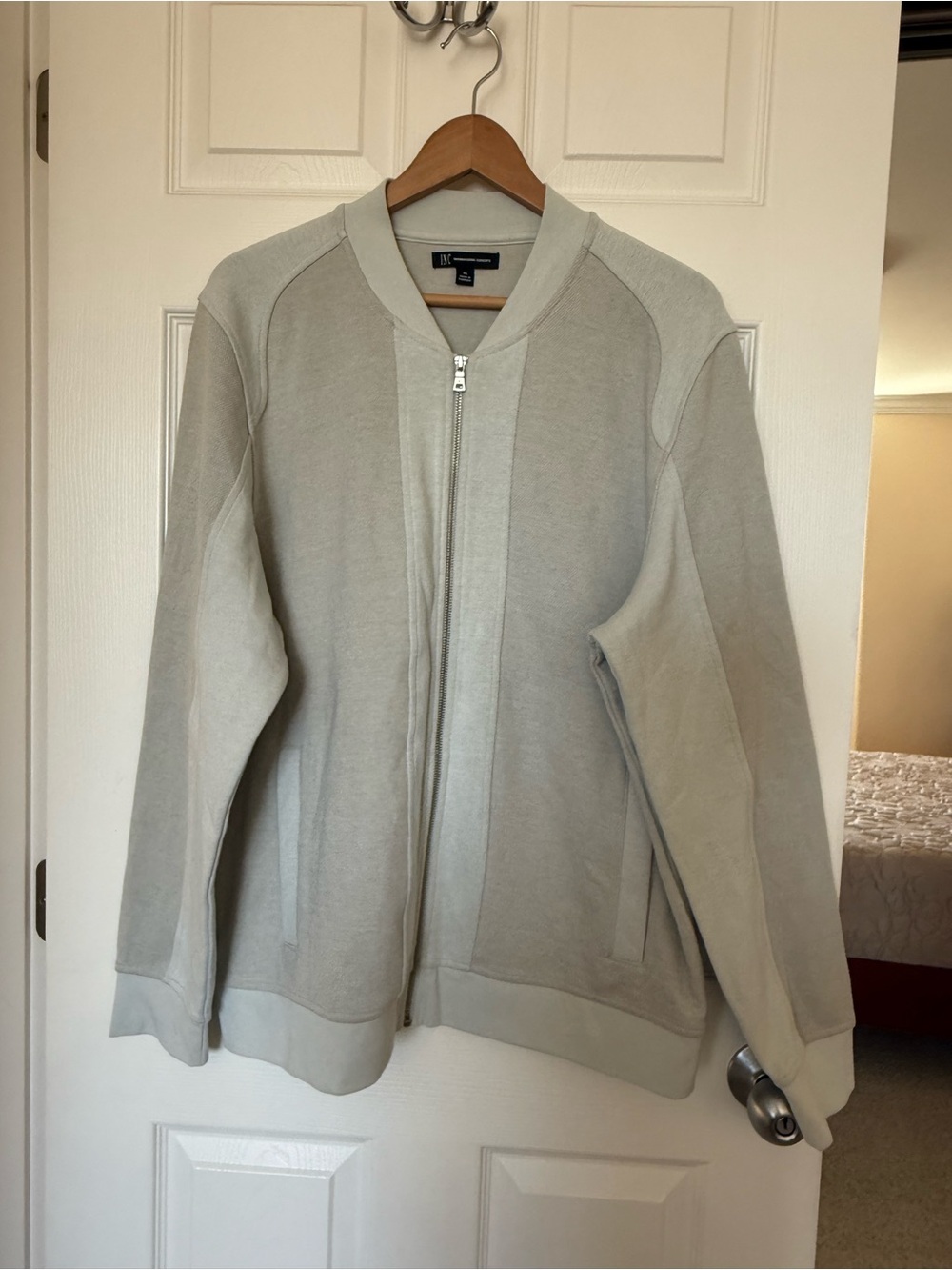 INC Men's Light Gray Zip-Up Bomber Sweater